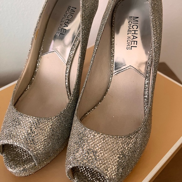 Michael Kors Gold Peep-Toe Stiletto Heels - Picture 3 of 6